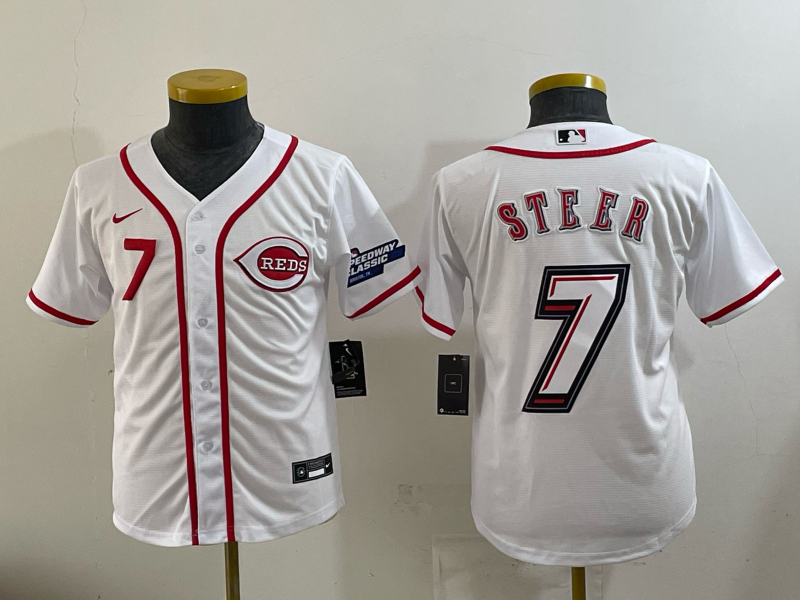 Women Cincinnati Reds #7 Steer white Nike MLB 2025 Jersey 001